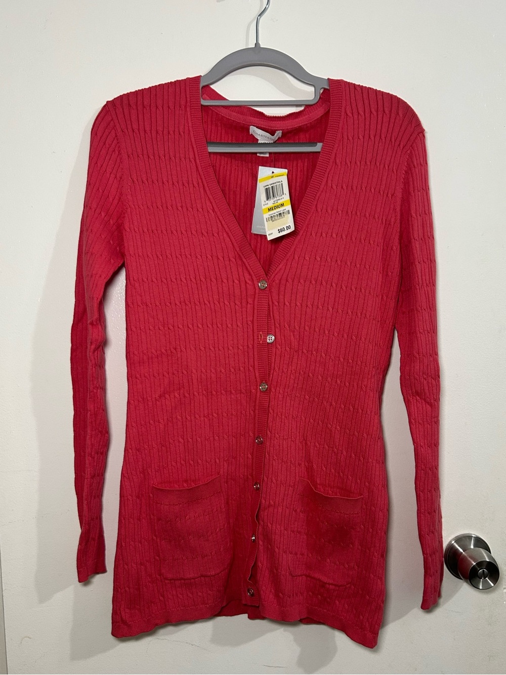 Charter Club Women’s Long Melon V-Neck Button Cardigan Sweater NWT